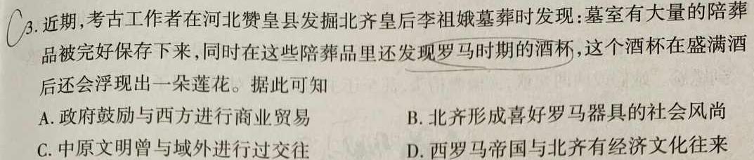 炎德英才大联考2025届(长郡版)长郡中学高三月考试卷(1)历史考卷答案